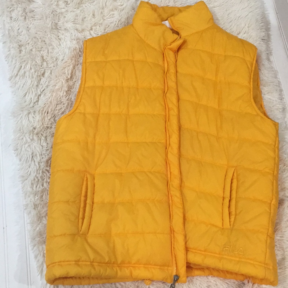 Yellow FILA sleeveless puffer jacket